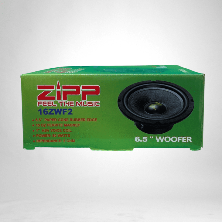 ZIPP 6.5 inch woofer 16ZWF2 box side showing product specifications